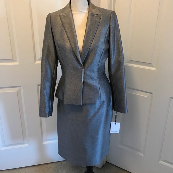 metallic silver suit jacket